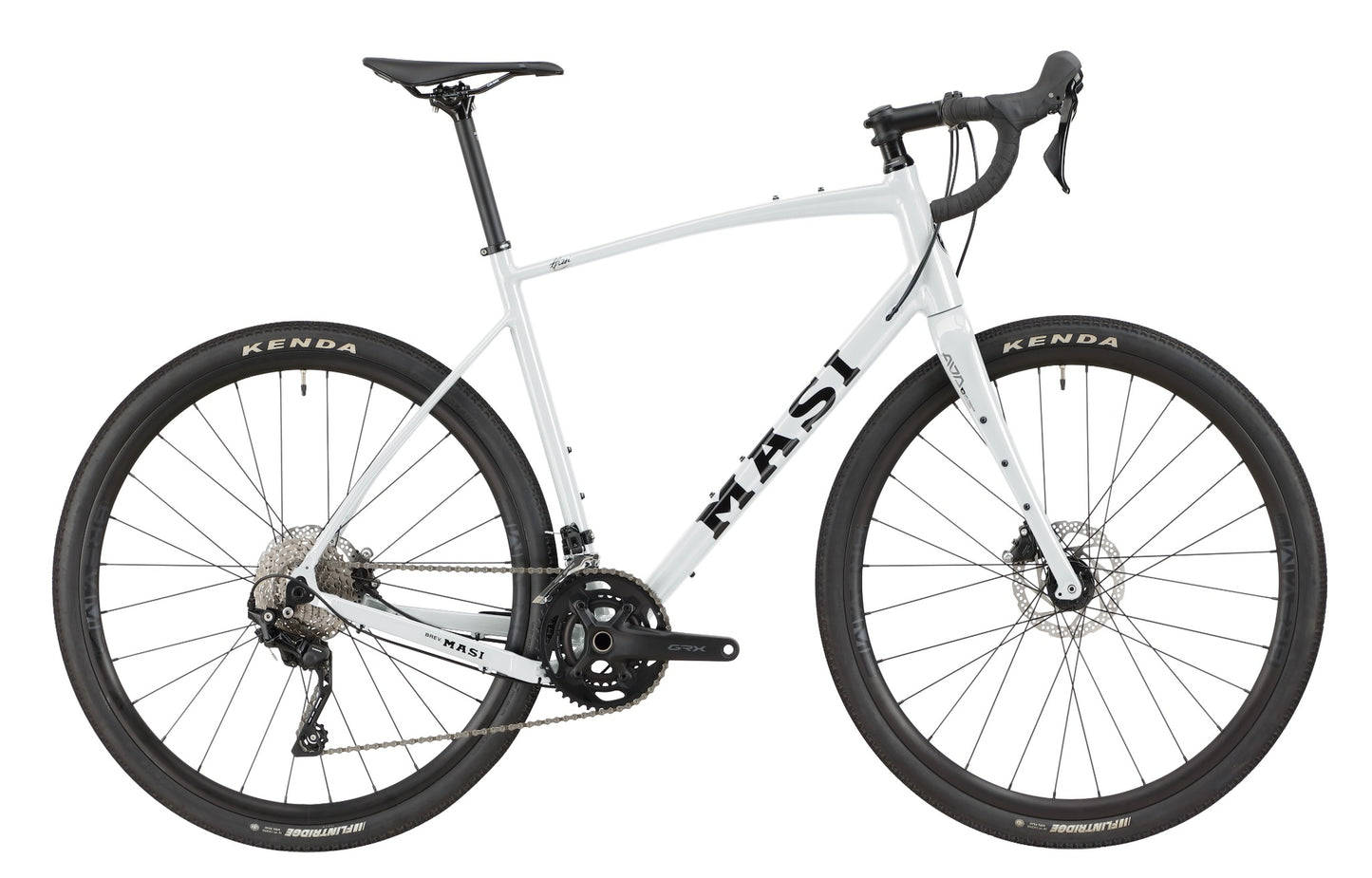 The BRUNELLO 1 road bike includes black handlebars, a silver frame with MASI logo, and disc brakes.
