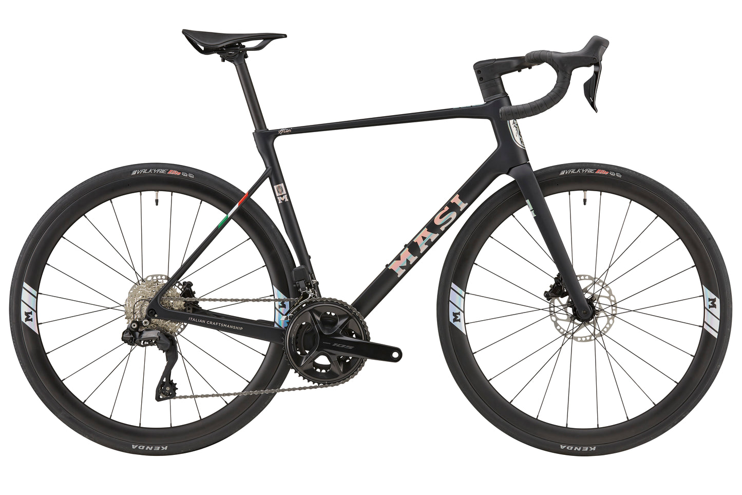 The GRAN CORSA carbon road bike, black with drop handlebars and thin tires, is shown in side profile on a white background.