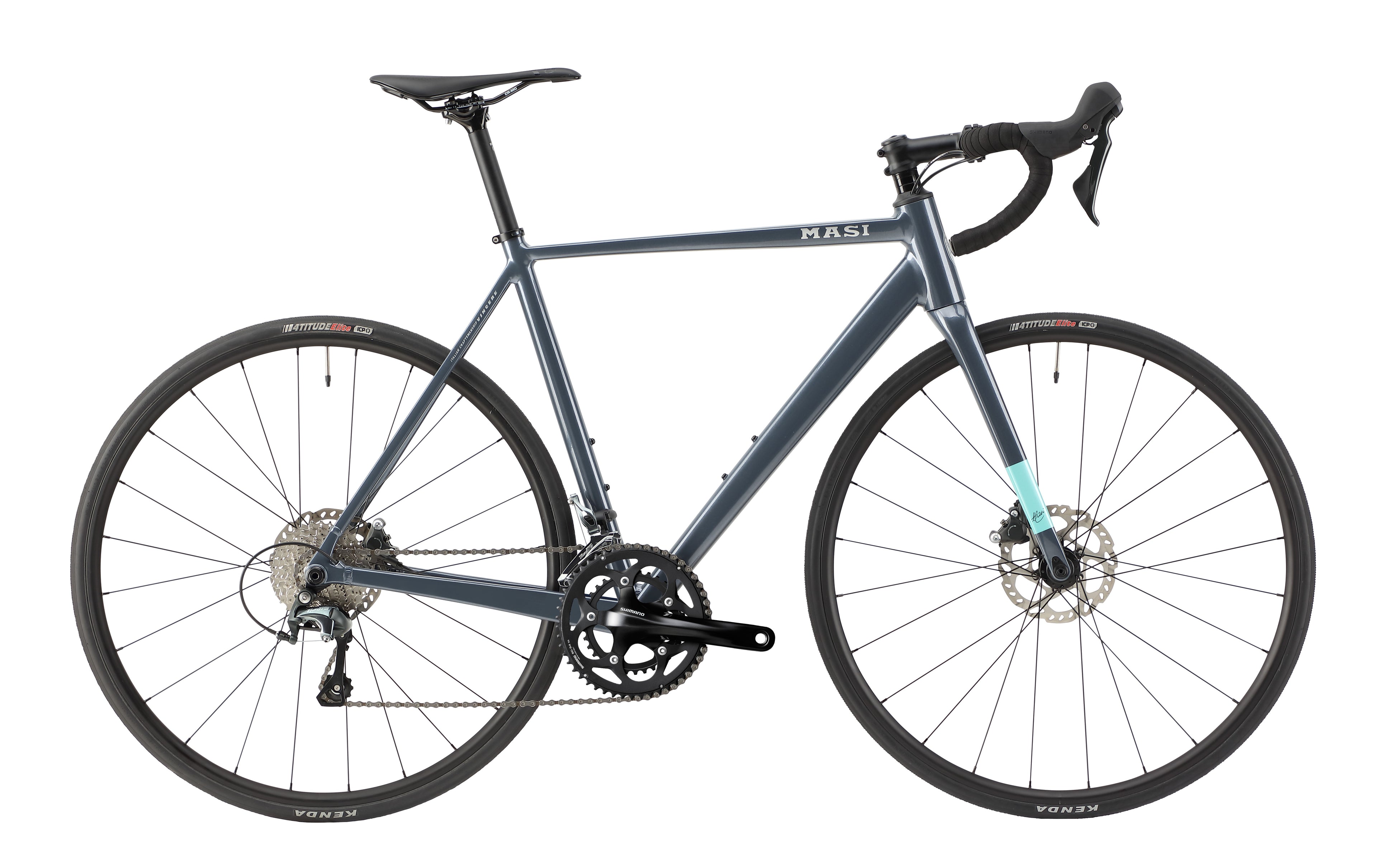 The VINCERE 3, a sleek dark gray road bike with alloy frame, black tires, disc brakes, and drop handlebars stands against a white background.