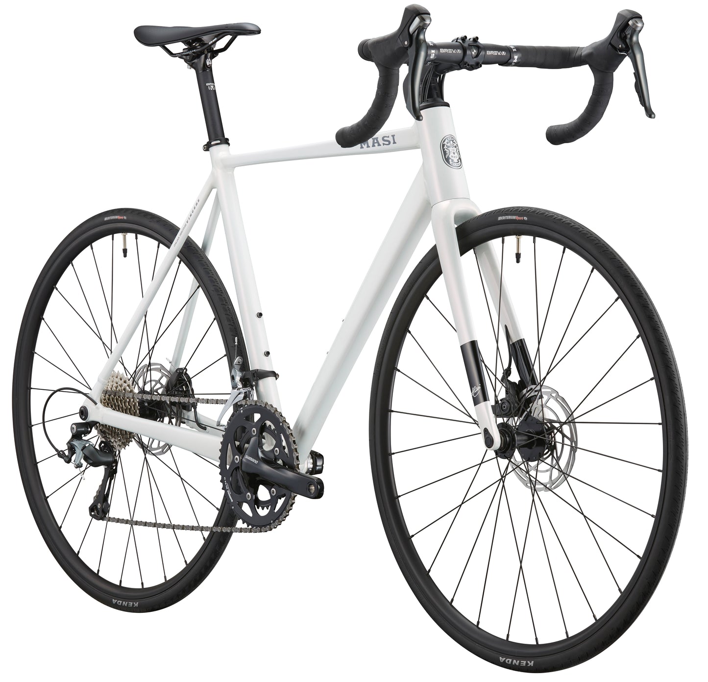 The VINCERE 3, a sleek road bike with an alloy frame, drop handlebars, and Shimano Tiagra disc brakes, seen from a slight angle.