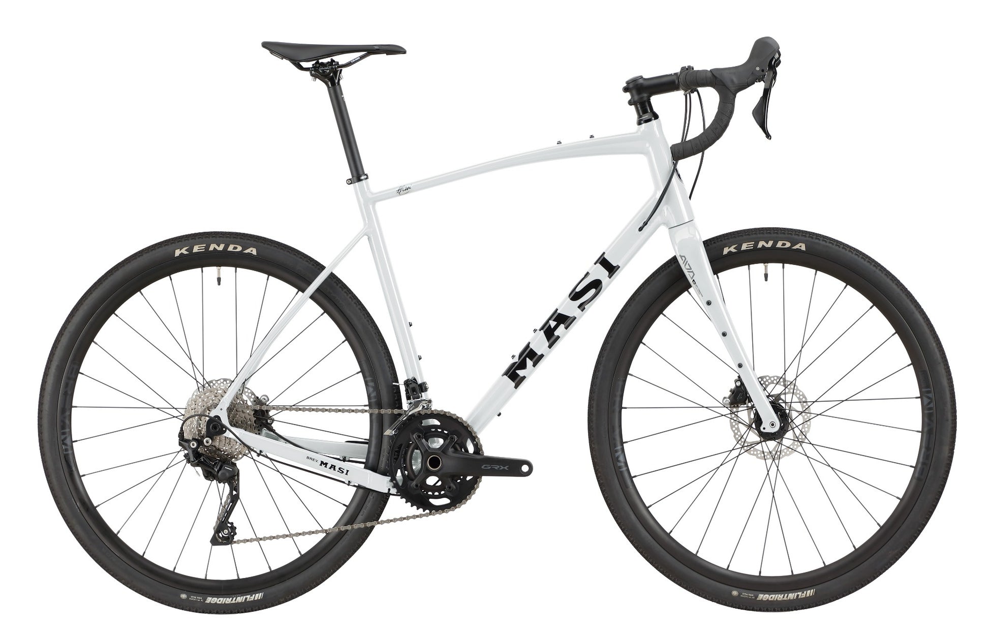 The BRUNELLO 1 road bike includes black handlebars, a silver frame with MASI logo, and disc brakes.